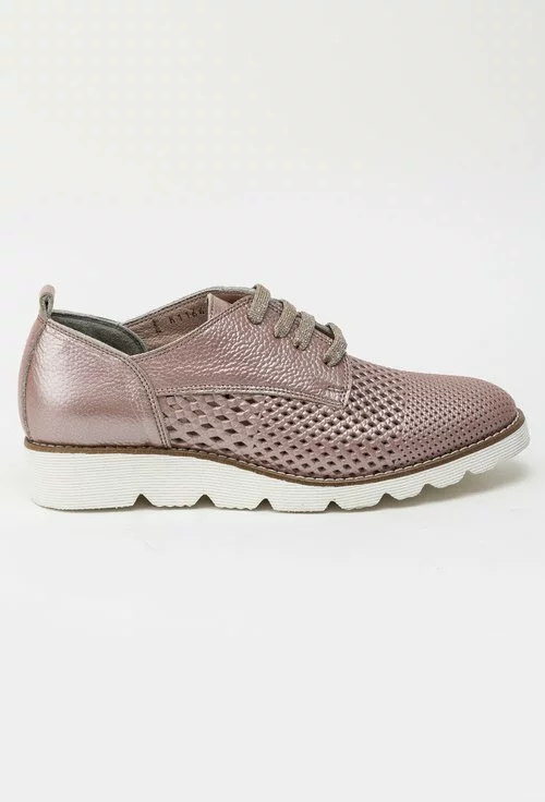 Pantofi roz sidefat din piele naturala Midori