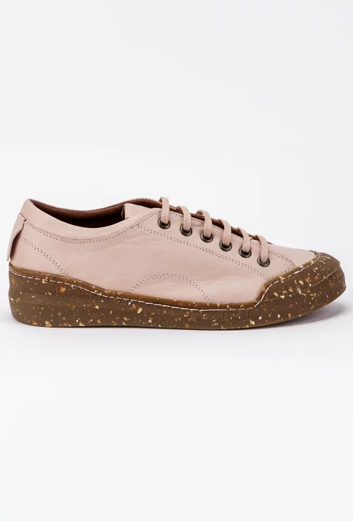 Pantofi somon din piele cu talpa maro