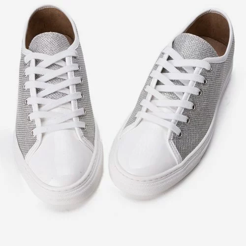 Sneakersi albi cu argintiu din piele naturala Sorina