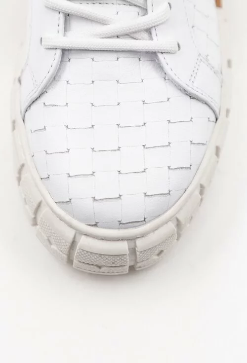 Pantofi sport albi din piele cu detalii cu imprimeu colorat