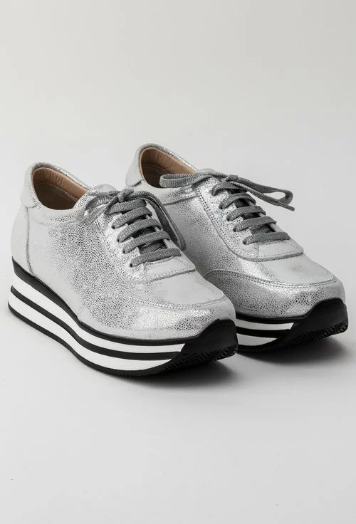 Pantofi sport argintii din piele naturala Claris