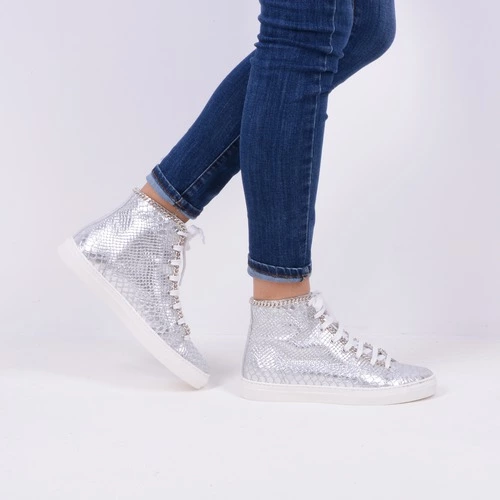 Pantofi sport argintii din piele naturala Mariellen
