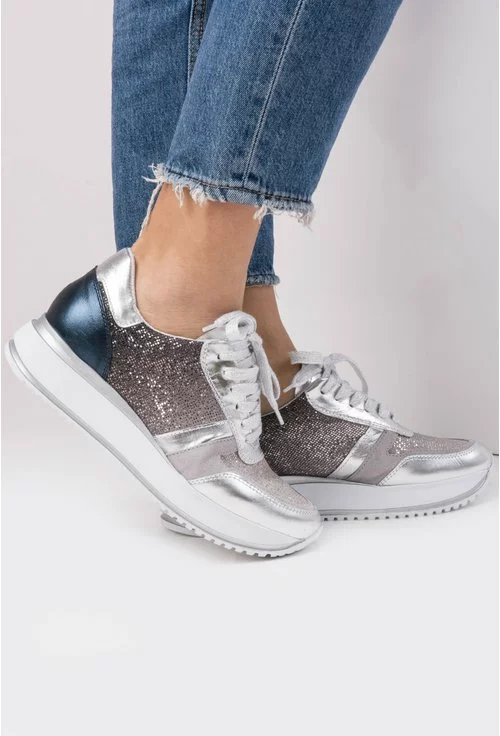 Pantofi sport argintiu cu gri si bleumarin Gloria