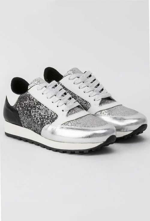 Pantofi sport argintiu cu negru si alb Jolie