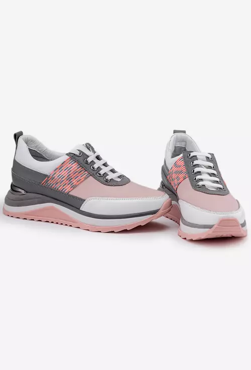 Pantofi sport din piele naturala in nuante de roz si gri