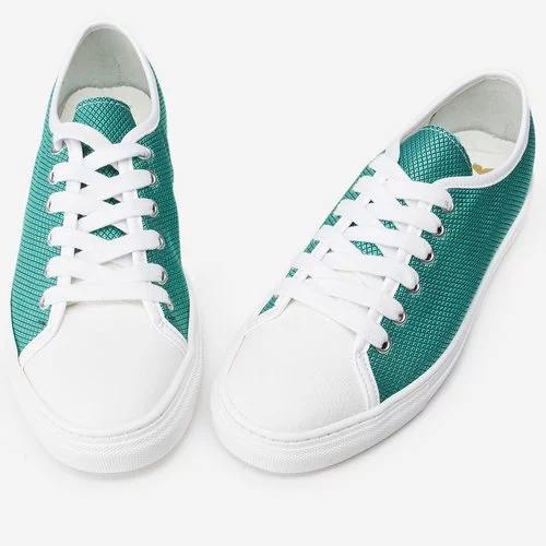 Sneakersi verde metalizat cu alb din piele naturala Jollie