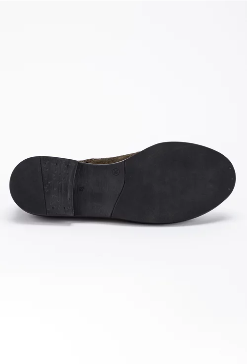 Pantofi stil Oxford kaki din piele intoarsa cu model