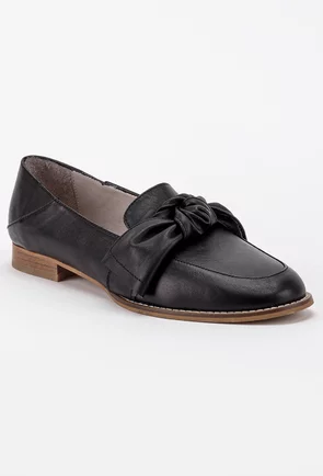 Pantofi stil Oxford negri din piele cu funda