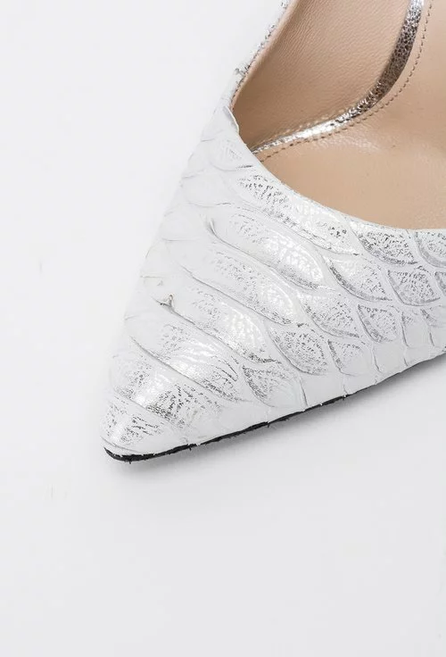 Pantofi stiletto albi-argintii din piele naturala Marcia