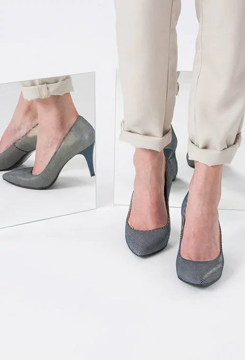 Pantofi stiletto bleumarin cu alb din piele naturala Crown