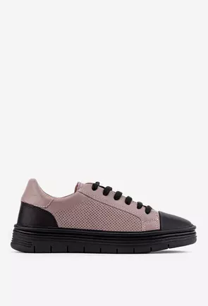 Pantofi taupe cu negru din piele
