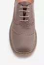 Pantofi taupe din piele cu toc si inchidere siret