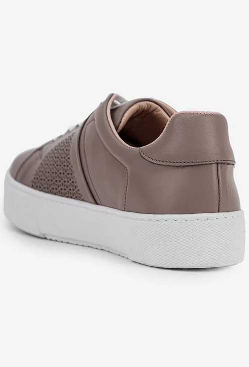 Pantofi taupe din piele naturala cu model