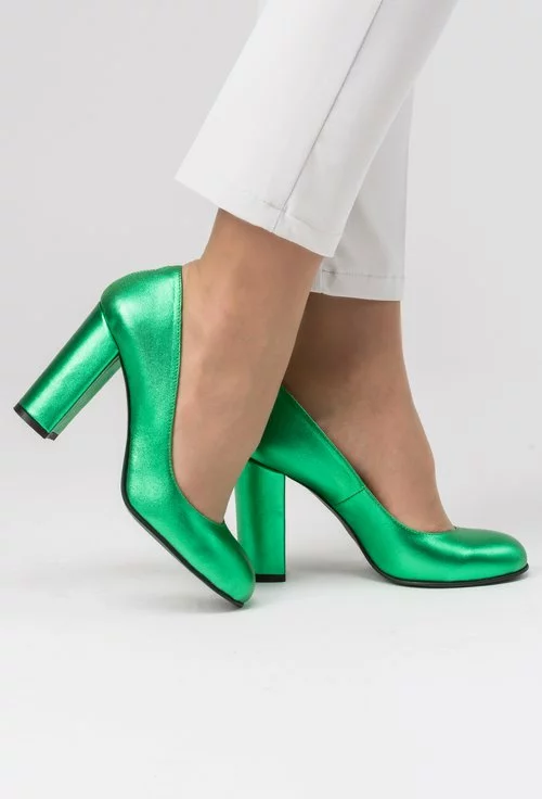 Pantofi verde-sidef din piele naturala Greta
