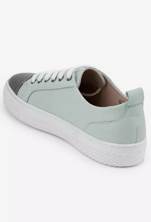 Pantofi verzi cu argintiu din piele
