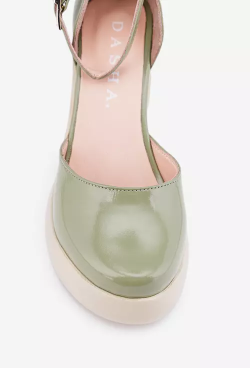Pantofi verzi din piele lacuita cu toc inalt