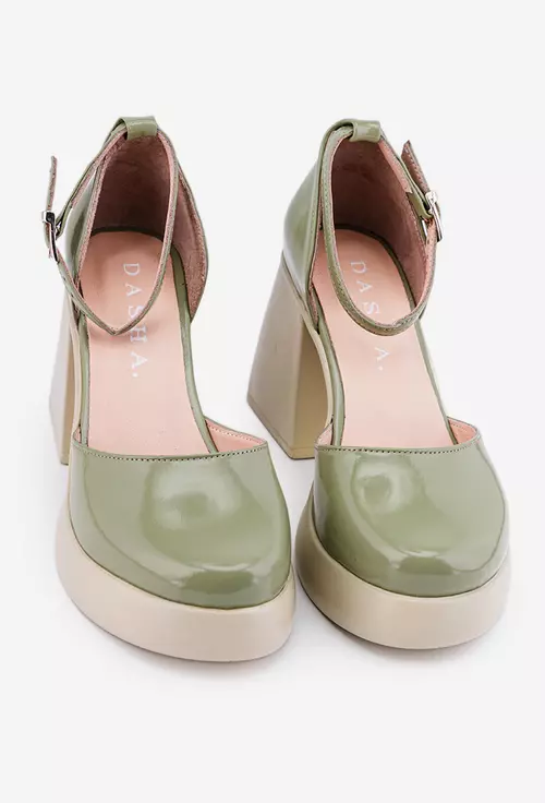Pantofi verzi din piele lacuita cu toc inalt