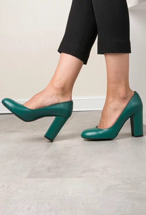 Pantofi verzi din piele naturala Anais