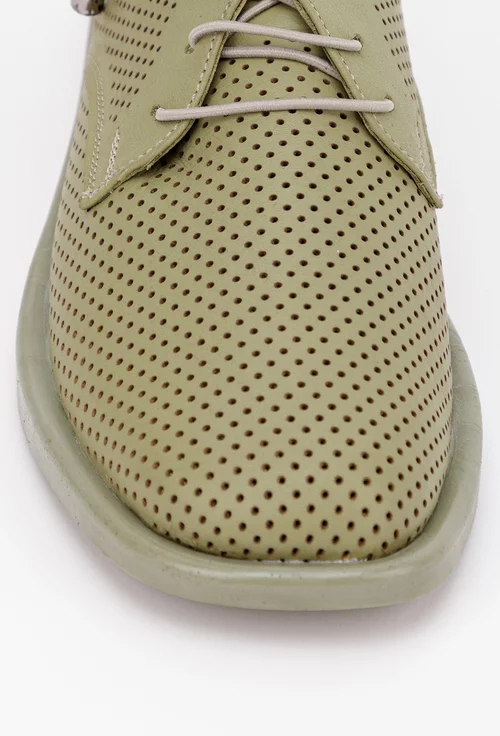 Pantofi verzi din piele perforata cu siret elastic
