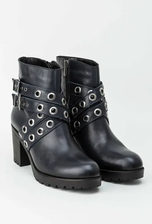 Botine dama navy din piele naturala cu barete cu tinte Tiffany picture - 3