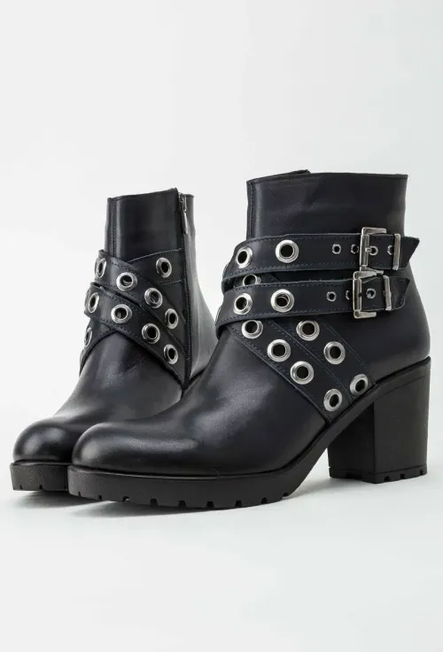 Botine dama navy din piele naturala cu barete cu tinte Tiffany picture - 5