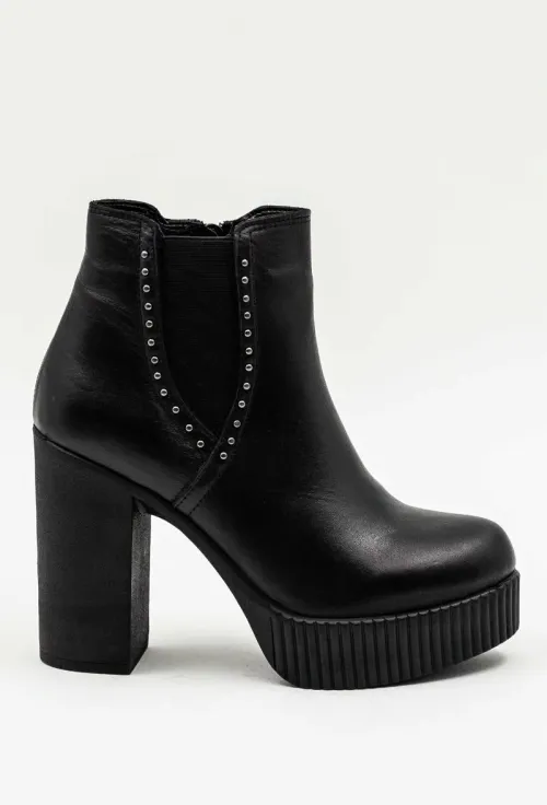 Botine dama negre din piele naturala cu tinte picture - 2