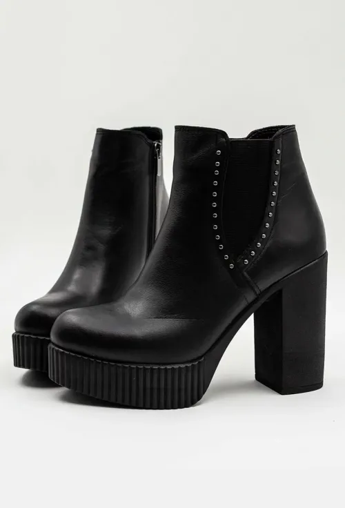 Botine dama negre din piele naturala cu tinte picture - 7