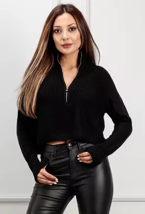 Pulover oversize negru cu fermoar