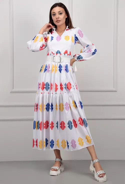 Rochie alba cu imprimeu colorat