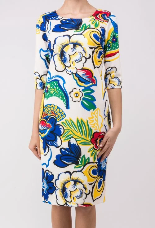 Rochie alba cu imprimeu floral multicolor Byance