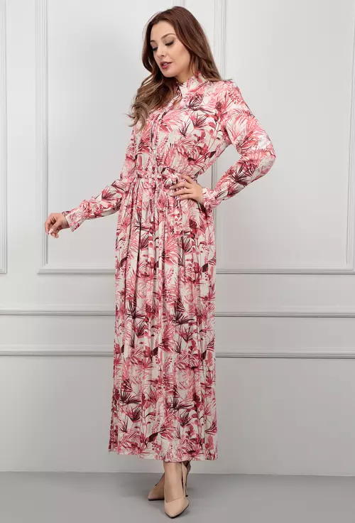 Rochie alba cu imprimeu floral rosu