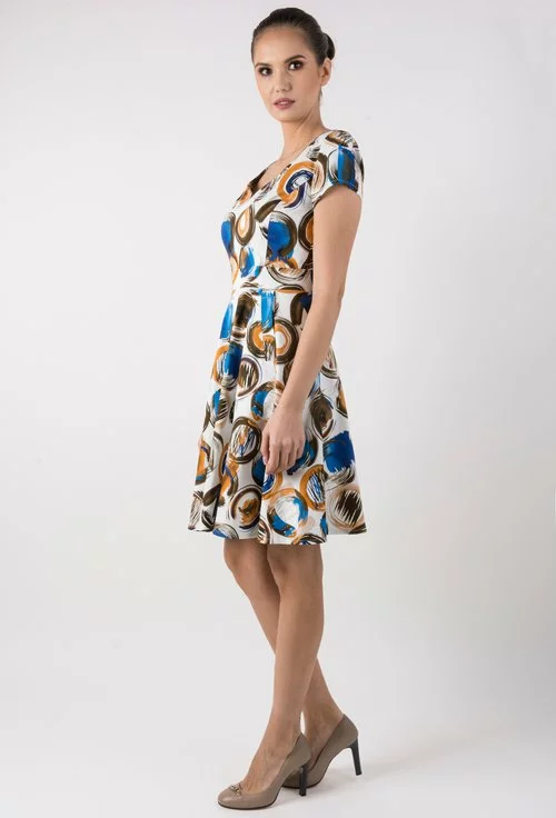 Rochie alba cu model geometric multicolor Simina