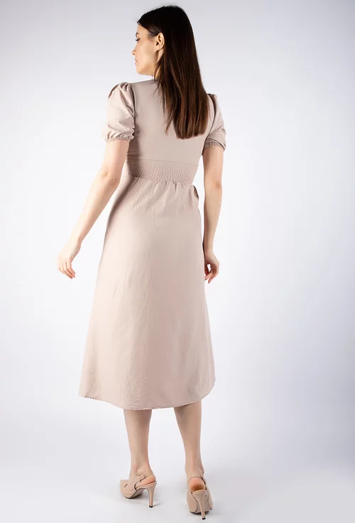 Rochie bej cu maneci scurte