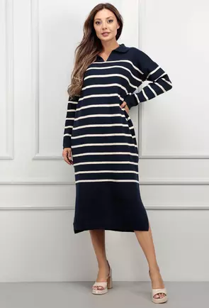 Rochie bleumarin cu dungi albe