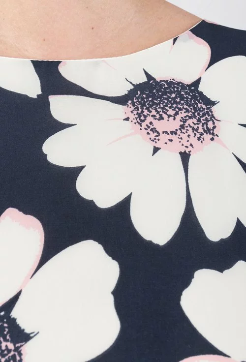 Rochie bleumarin cu imprimeu floral crem si roz Criss