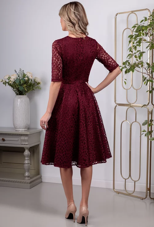 Rochie bordo din dantela cu decolteu in V