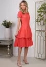 Rochie corai accesorizata cu volane