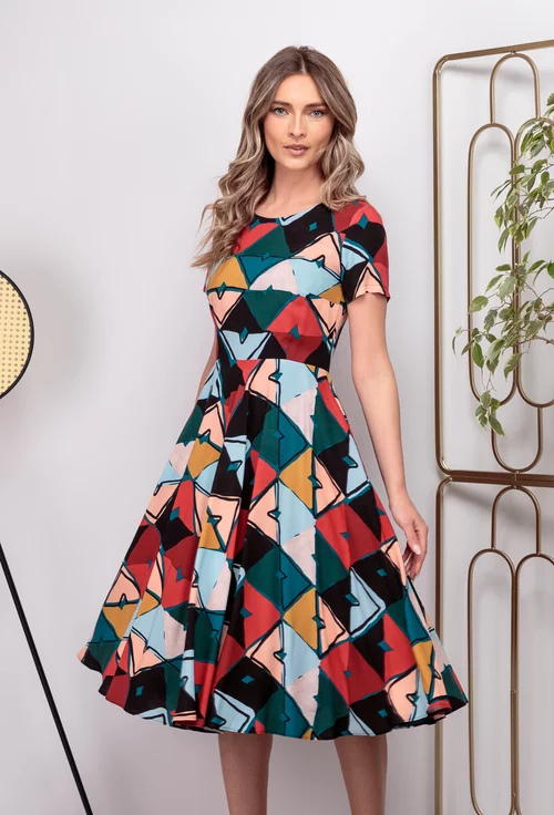 Rochie cu detalii abstracte multicolore