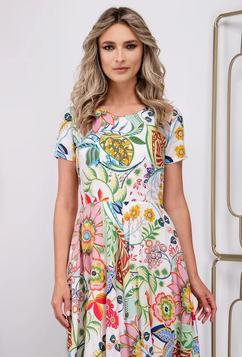 Rochie cu detalii multicolore si buzunare