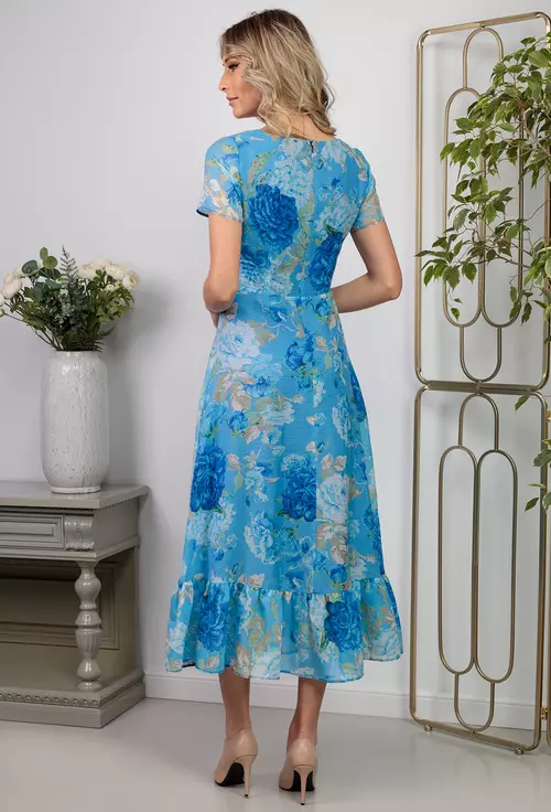 Rochie cu imprimeu floral pe fond bleu