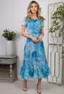 Rochie cu imprimeu floral pe fond bleu