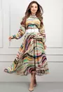 Rochie cu imprimeu multicolor si curea in talie