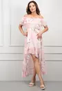 Rochie diafana asimetrica roz deschis cu imprimeu