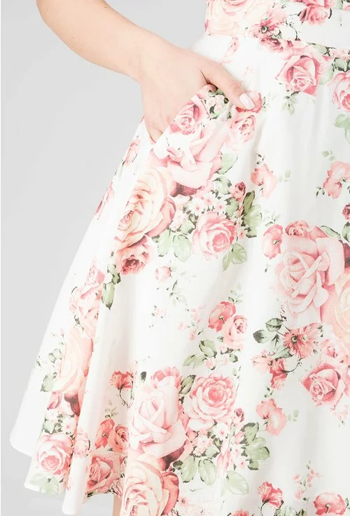 Rochie din bumbac crem cu imprimeu floral multicolor Hellen