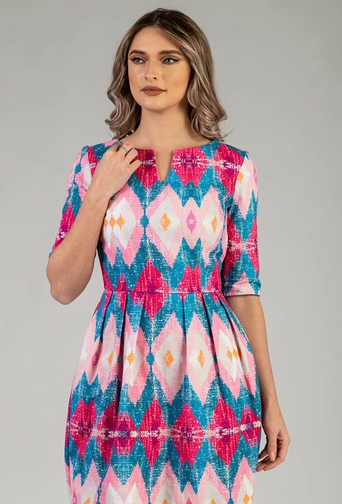 Rochie din bumbac organic cu imprimeu colorat cu roz si albastru