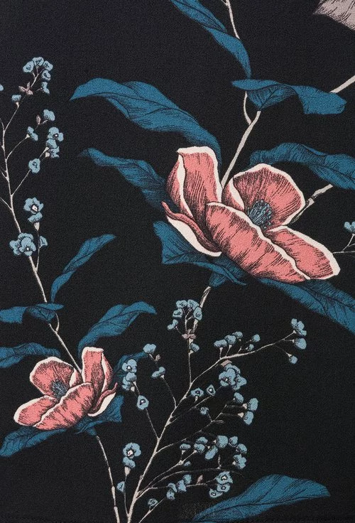 Rochie din viscoza bleumarin cu imprimeu floral multicolor Irys