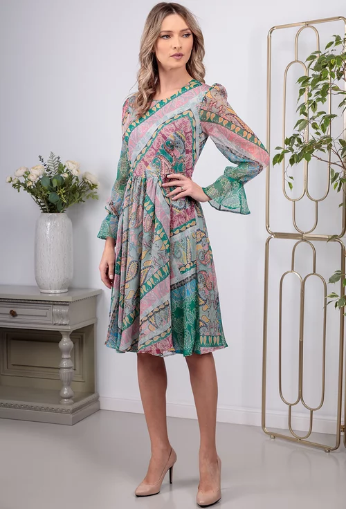 Rochie din voal cu imprimeu multicolor