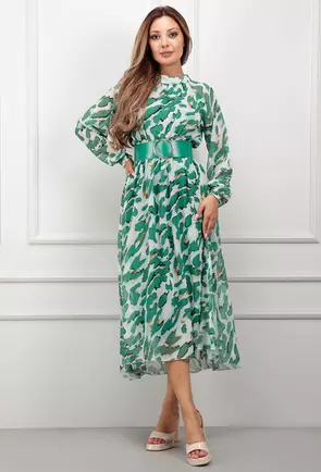 Rochie din voal cu imprimeu verde