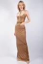 Rochie eleganta bej cu decolteu Crop Top