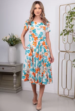 Rochie in clos cu imprimeu floral multicolor